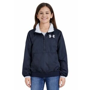 Under Armour Girls YXS Rival Loose 1/4 Zip Pullover Jacket Black Youth Logo